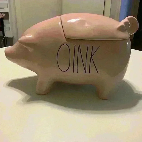 Rae Dunn Rare Pink Piggy Ceramic Canister Cookie Jar - Picture 1 of 6